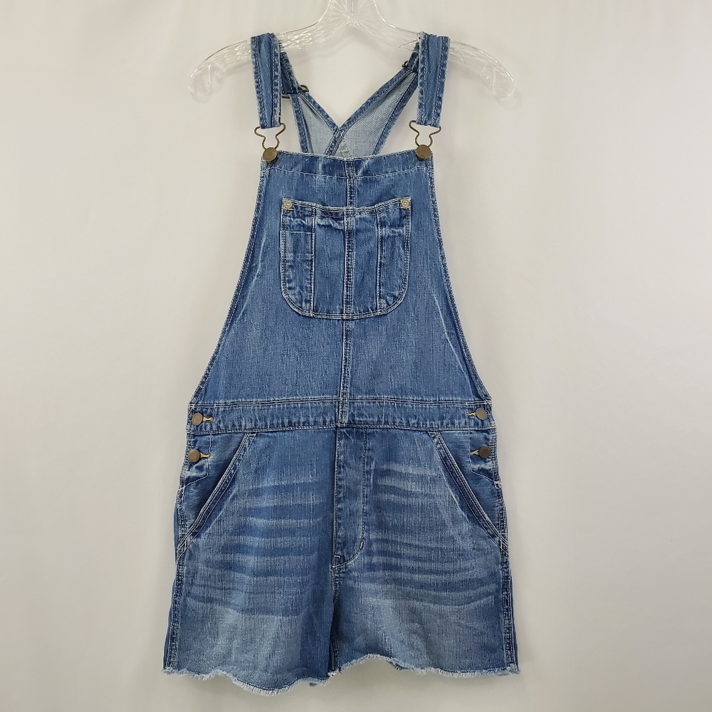 American eagle cut off denim overalls
